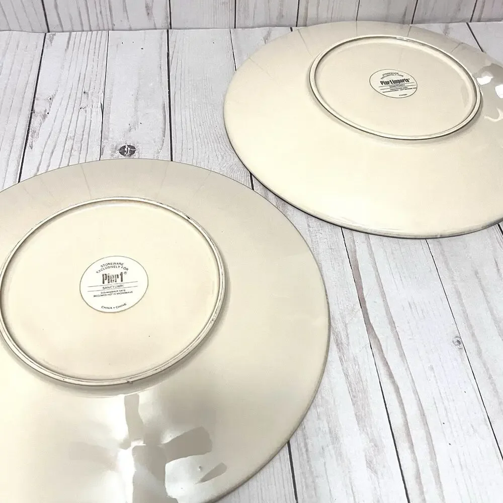 PIER 1 Sanctuary Stoneware 11.5” Dinner Plates Brown MCM Starburst - Set Of 2